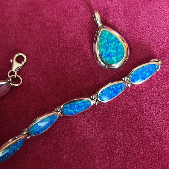 Jewelry - Elegant Silver Blue Opal Bracelet, & pendant